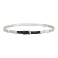 DIOR Logo Emblem Pin Buckle Cow Leather Brass Faux Crystal Resin Beads Leather Belts Women's Silver Width 1CM
