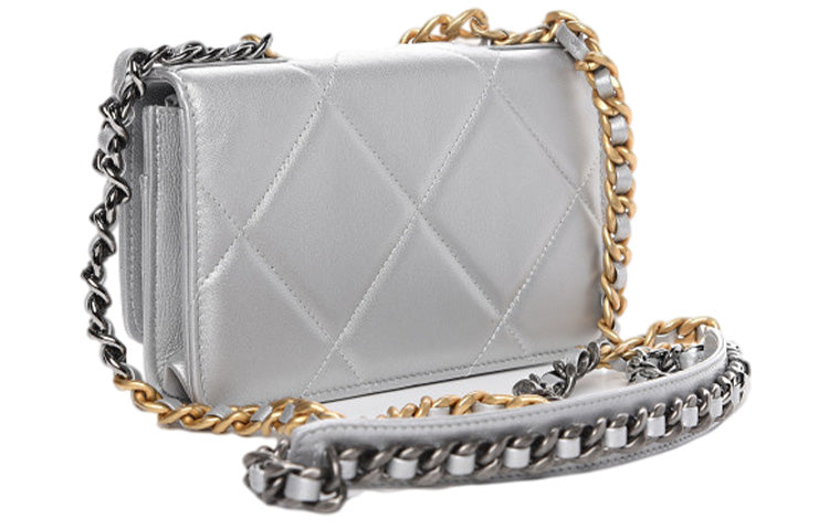 CHANEL 19BagWOC Sheepskin Handbag Shoulder Bag Crossbody Bag Women's Silver Gray
