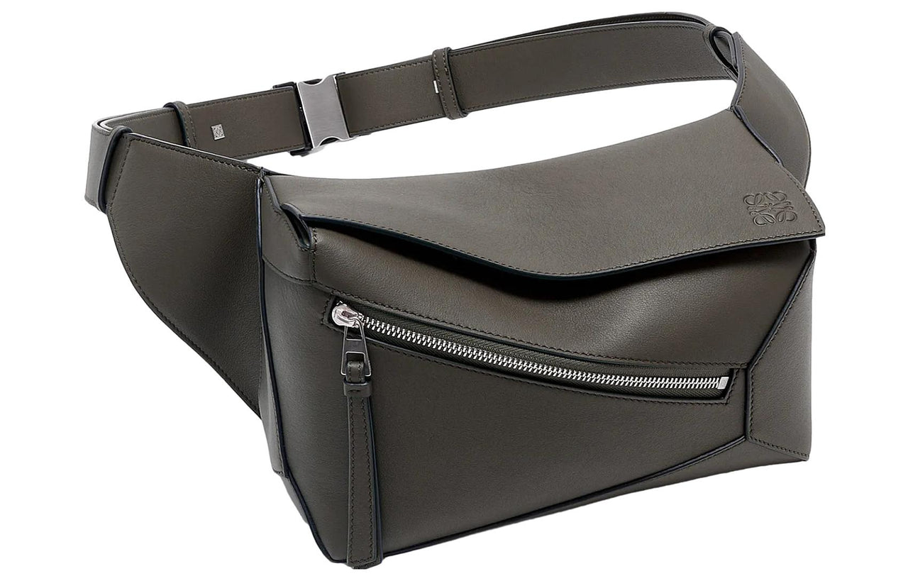 LOEWE Puzzle Cow Leather Fanny Pack Small Size Men's Dark Gray