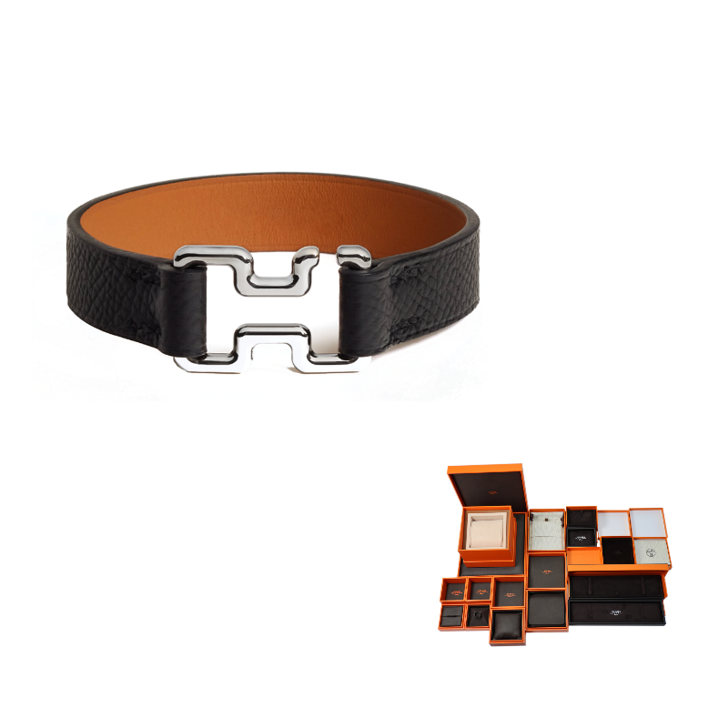 HERMES Stainless Steel Metal Wristbands Unisex Black