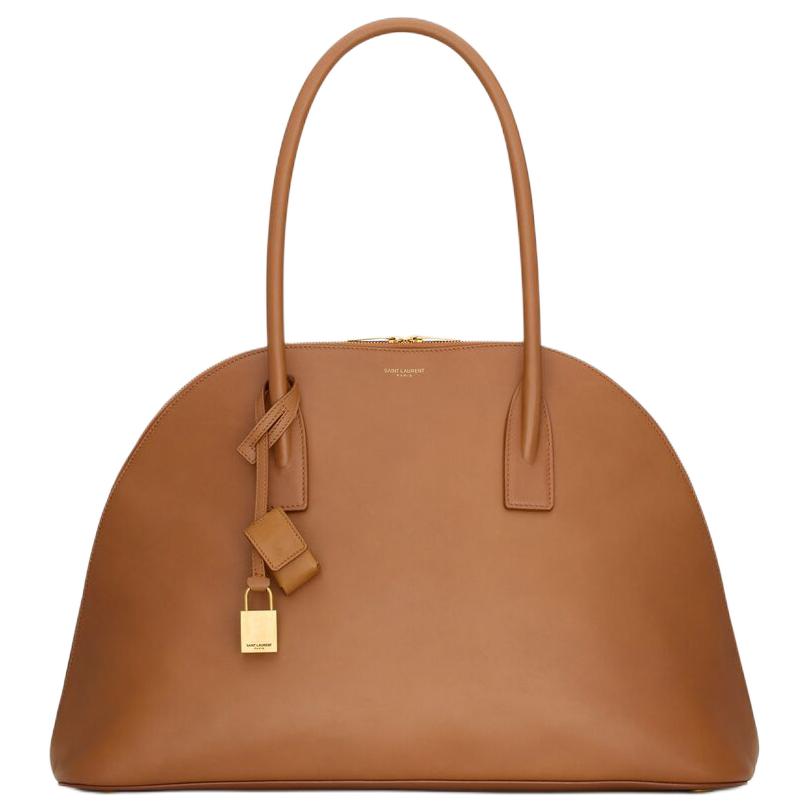SAINT LAURENT Grained Calfskin Bowling Bag Shoulder Bag Handbag Women's Brown