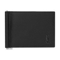 SAINT LAURENT CASSANDRE Grained Leather Cash Ticket Clip Wallet Men's Black