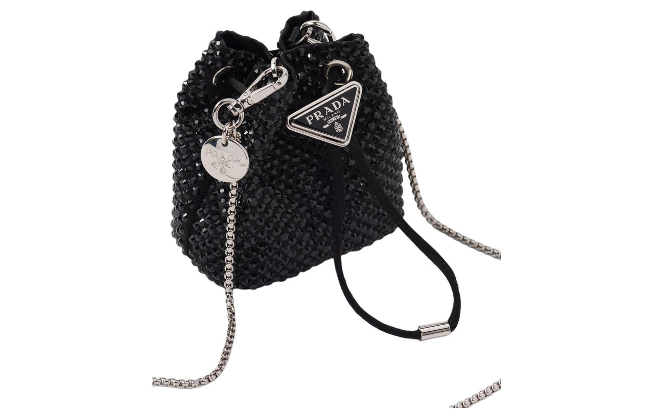 PRADA Satin Handheld Crossbody Bag Shoulder Bag Mini Women's Black