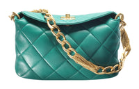 CHANEL Gold Fringe Sheepskin Hobo Bag Shoulder Bag Women's Dark Green