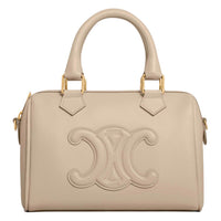 CELINE Cuir Triomphe Calfskin Boston Bag Shoulder Bag Crossbody Bag Handbag Small Size Women's Light Brown
