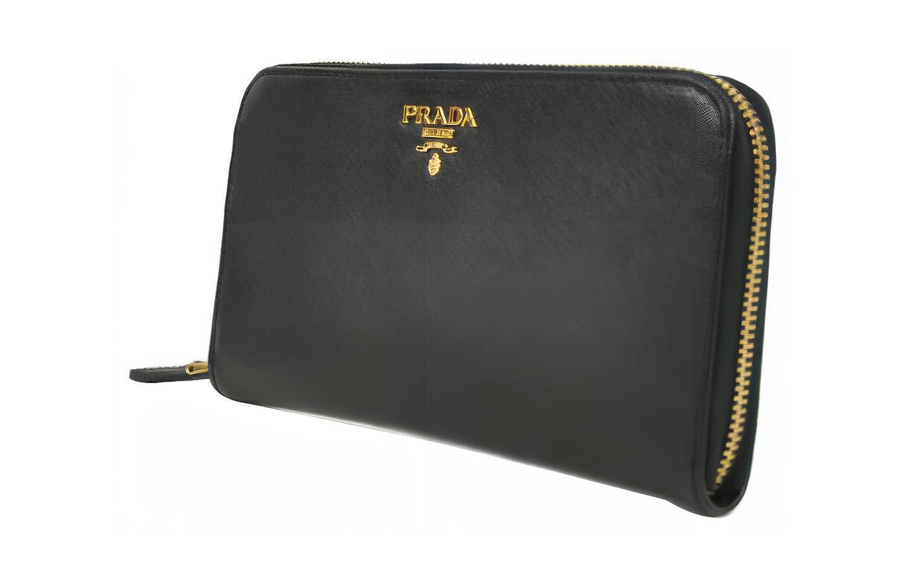 PRADA Calfskin Wallet Men's Black