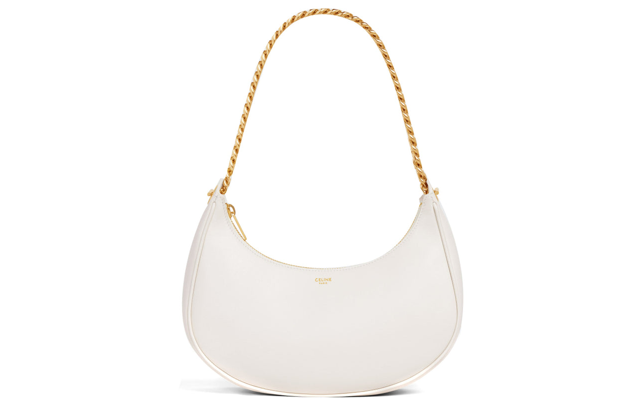 CELINE AVA Smooth Cow Leather Handbag Shoulder Bag Women's Ecru
