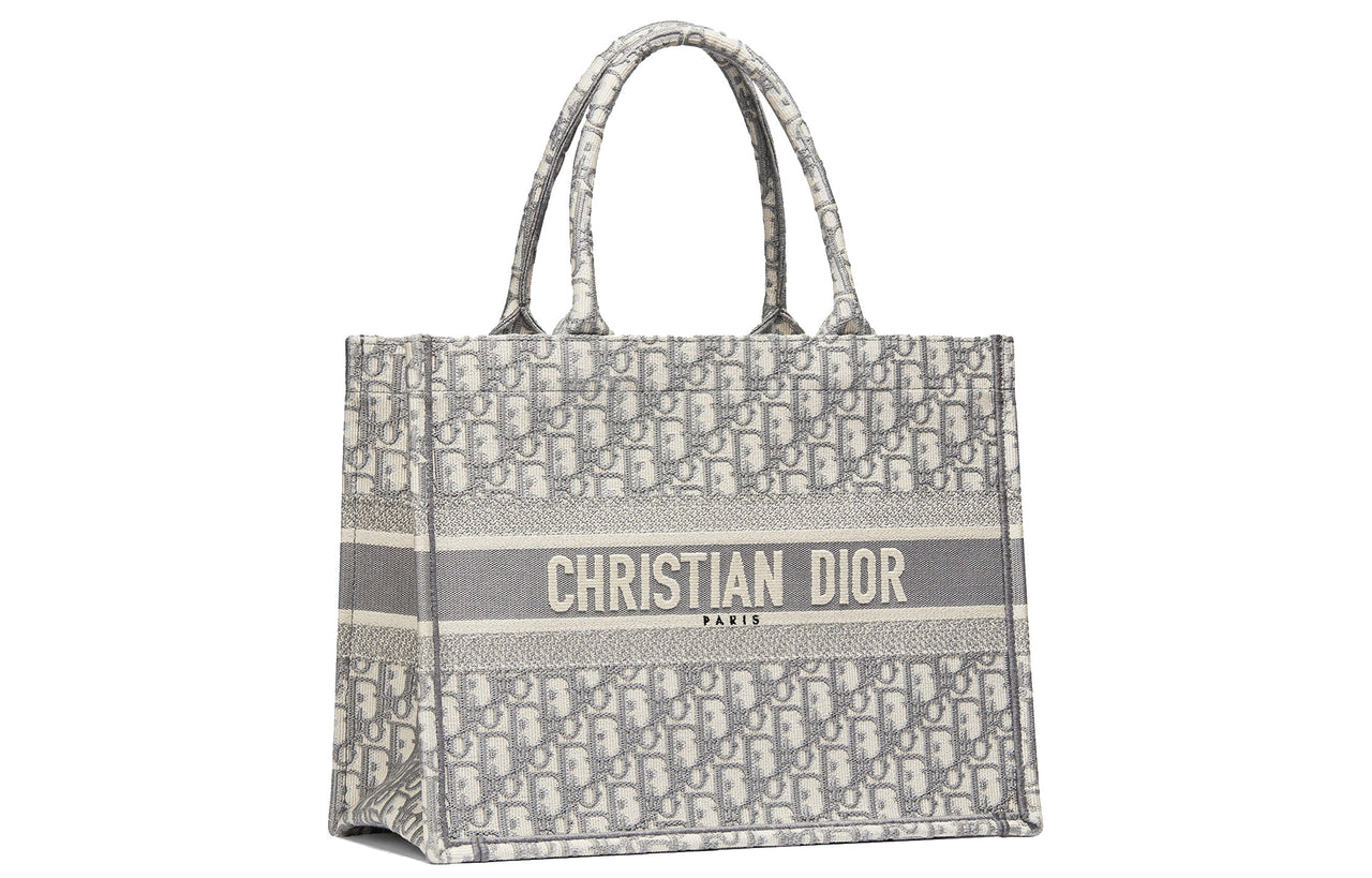 DIOR Medium DIOR Book Tote Ecru And Gray DIOR Oblique Embroidery