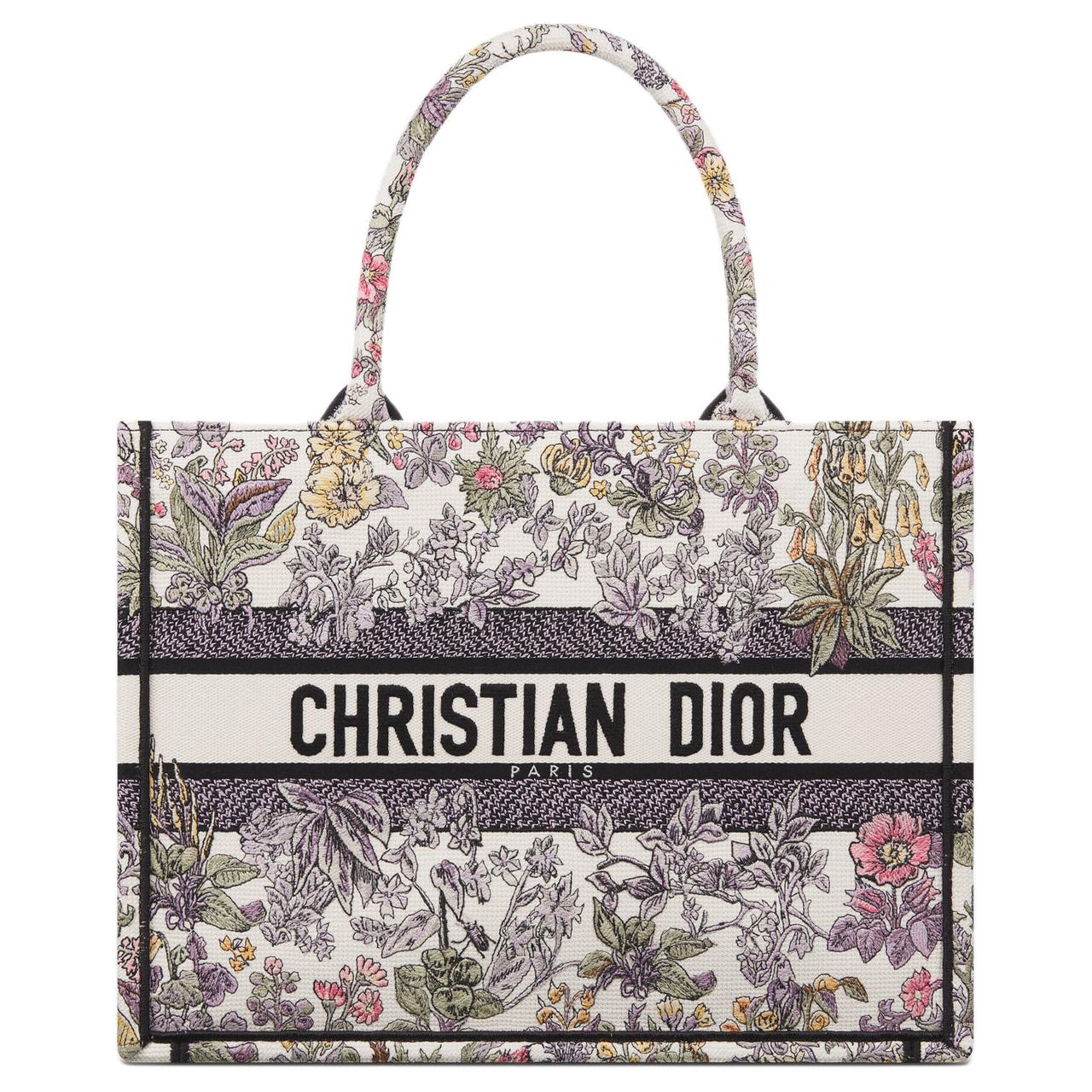 DIOR BookTote Fabric Tote Bag Shopping Bag Handbag Medium Size Women's Milk White & Multicolor