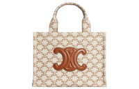 CELINE Triomphe Fabric With Calfskin Tote Bag, Shopping Bag, Handbag Trumpets Women's Brown/White