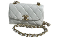 CHANEL 23P SS Litchi Grain Calfskin Shoulder Bag Crossbody Bag Women's White