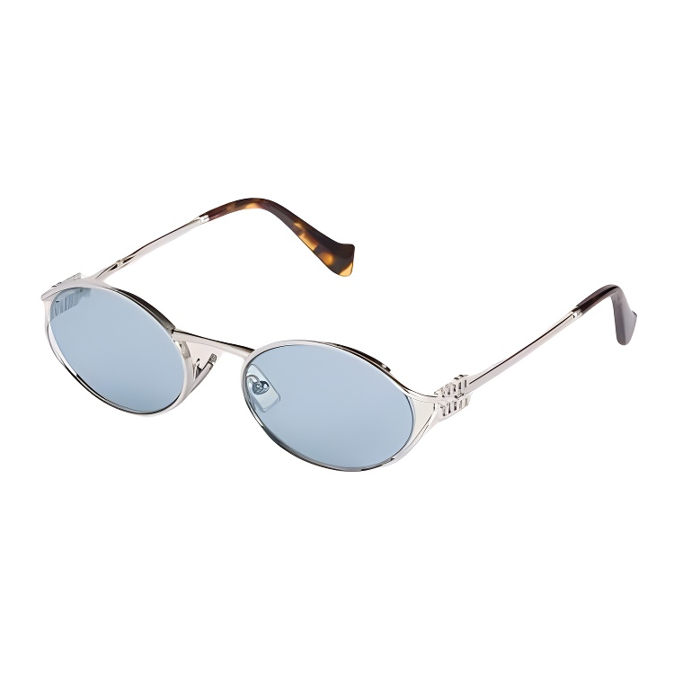 MIU MIU Metal Oval Sunglasses Women's Silver
