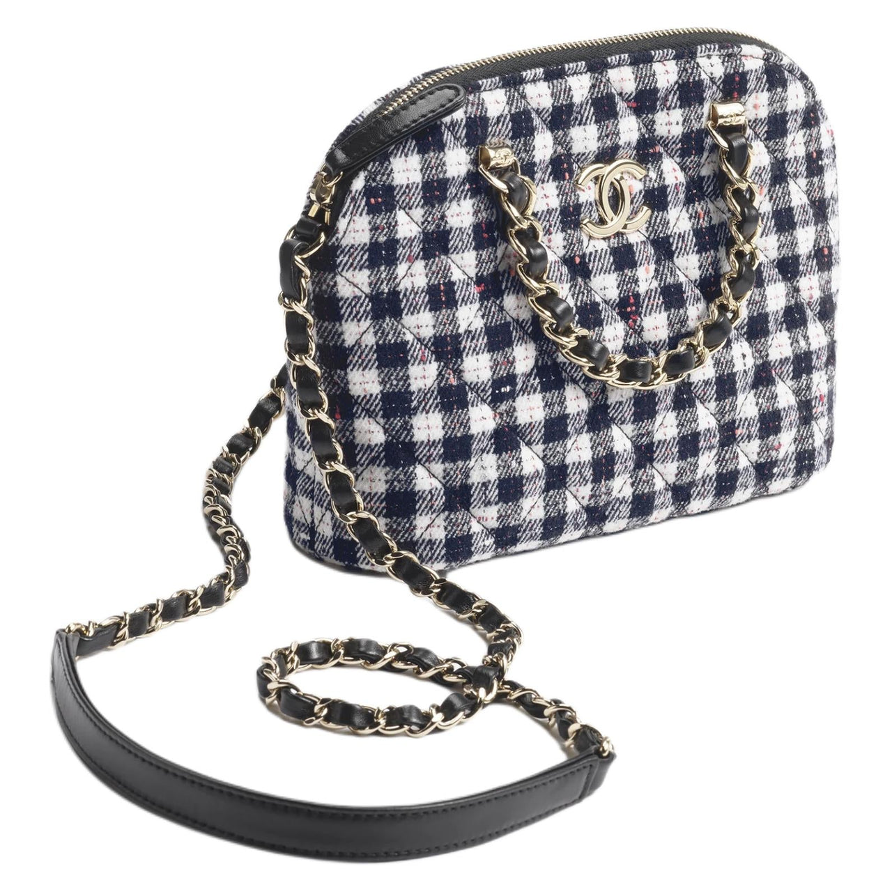 CHANEL Wool Twill Velvet Shoulder Bag Crossbody Bag Handbag Small Size Women's Marine Blue & White & Orange & Pink