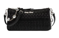 MIU MIU Matelassé Sheepskin Leather Shoulder Bag Crossbody Bag Mini Women's Black