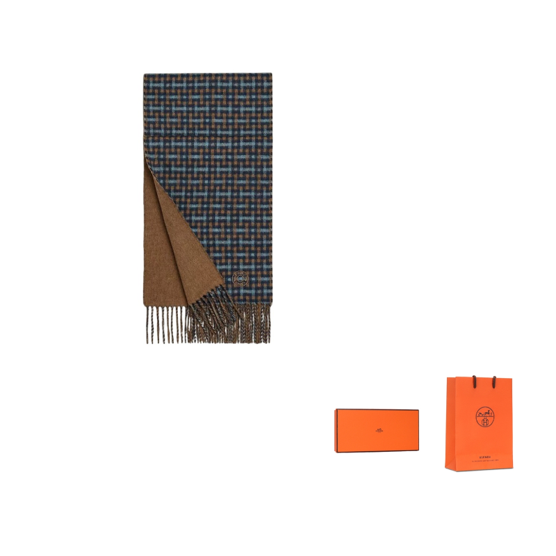 HERMES Plush Yarn Towel Unisex Brown