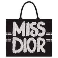 DIOR BookTote Cotton Tote Bag Shopping Bag Handbag Large Size Women's Black White