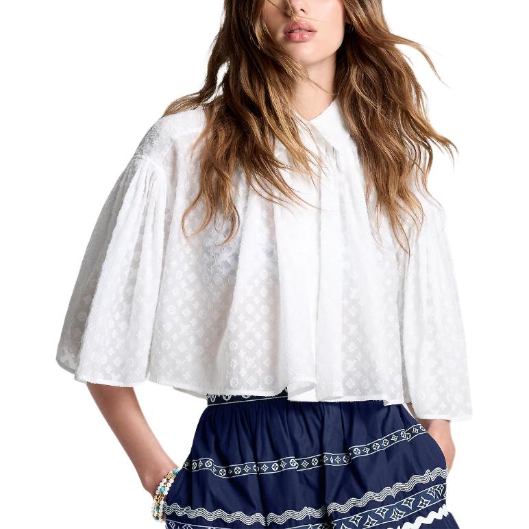 LOUIS VUITTON Monogram Fil Coupé Cape Blouse