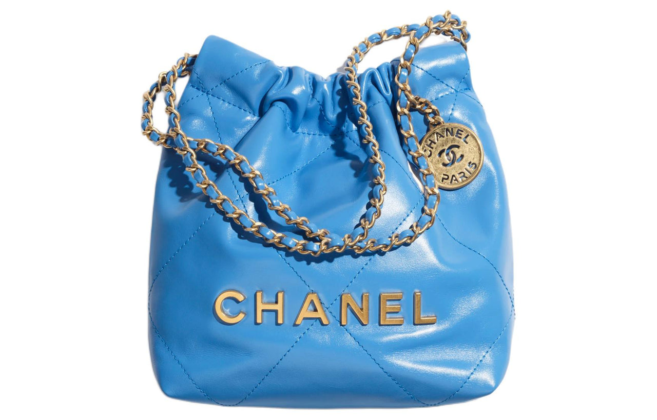 CHANEL 22Bag Shiny Calfskin Bucket Bags Shoulder Bag Crossbody Bag Mini Women's Blue