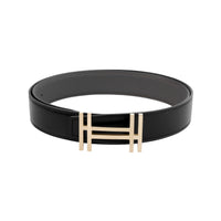 HERMES Togo Calfskin Double-Sided Leather Belt Men's Black/Tin Gray Width: 3.2cm