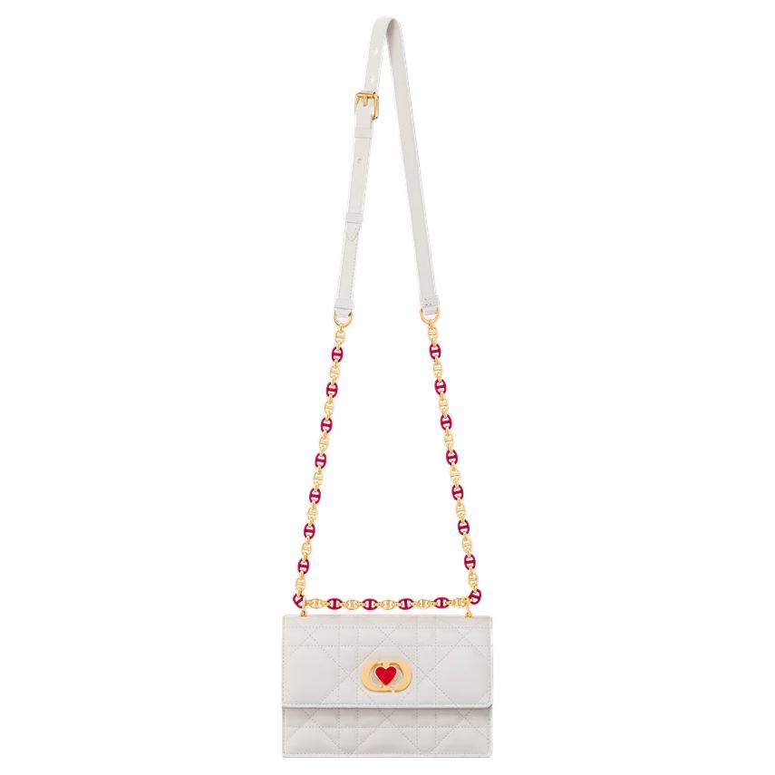 DIOR Caro Sheepskin Shoulder Bag Mini Women's Milk White