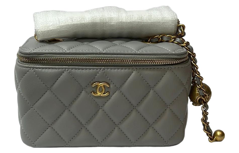 CHANEL Sheepskin Clutch, Long Box Bag, Shoulder Bag, Crossbody Bag Women's Dark Gray