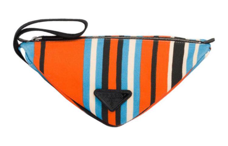 PRADA Triangle Canvas Handbag Clutch Men's Orange