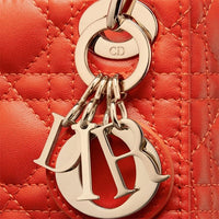 DIOR Lady Dior Sheepskin Wicker Pattern Dior Bag Shoulder Bag Crossbody Bag Handbag Small Size Women's Bright Orange