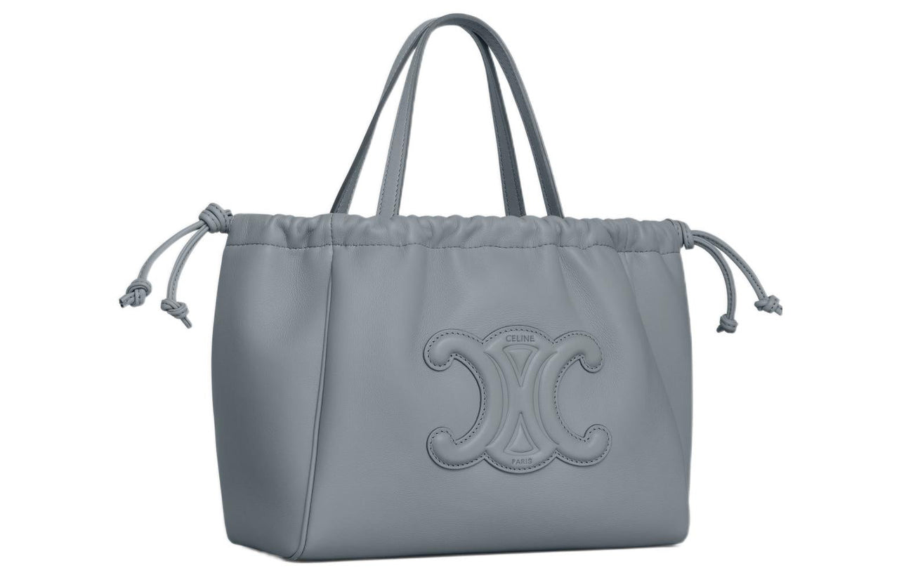 CELINE CabasTriomphe Smooth Cow Leather Shoulder Bag Crossbody Bag Handbag Small Size Women's Blue Gray