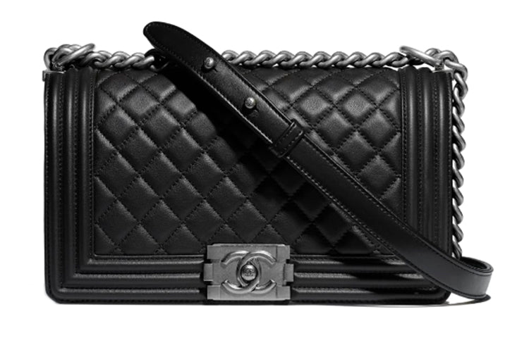 CHANEL LEBOY Calfskin Shoulder Bag Crossbody Bag Medium Size Unisex Black