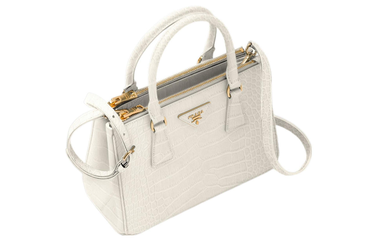 PRADA Galleria Killer Bag Crocodile Leather Shoulder Bag Crossbody Bag Handbag Small Size Women's White