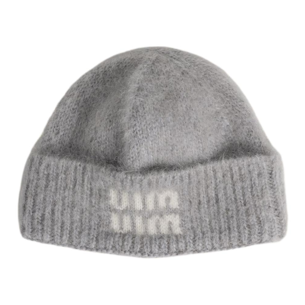 MIU MIU Mohair Fabric Beanies Unisex Gray