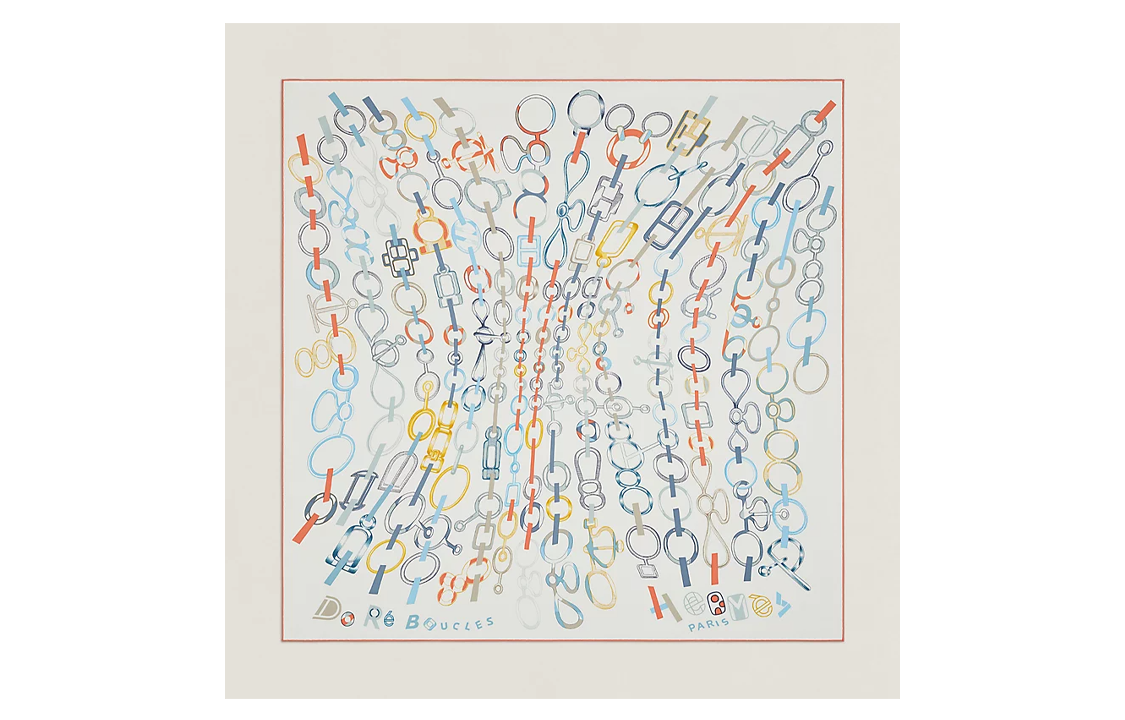 HERMES Silk Scarves Women's White/Blue/Coral