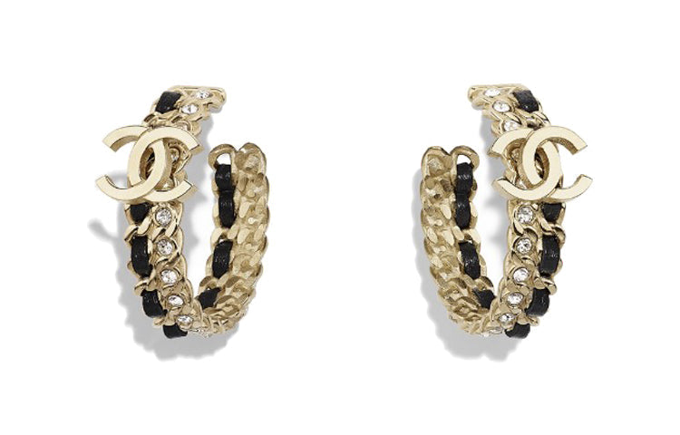 CHANEL Earrings Women's Black/Gold Color