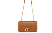 DIOR Caro Plaid Calfskin Shoulder Bag Crossbody Bag Large Size Women's Cognac