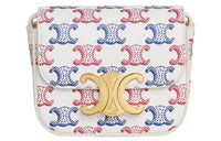 CELINE Triomphe Canvas paneled Calfskin Trim Handbag, Shoulder Bag, Crossbody Bag Mini Women's Blue/Red/White