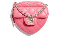 CHANEL 22SS Sheepskin Heart-Shaped Shoulder Bag Crossbody Bag Small Size Women's Peach Pink
