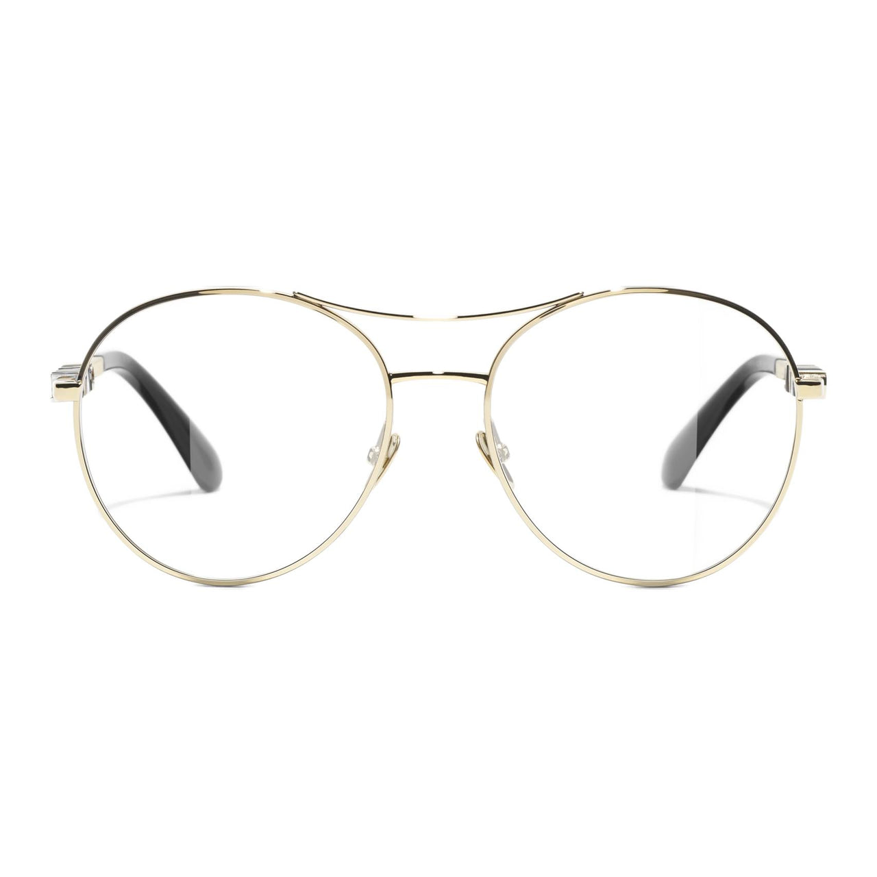 CHANEL Metal Aviator Eyeglass Frames Unisex Gold