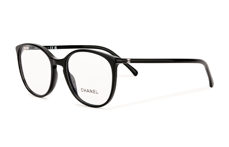 CHANEL Plate Frame Round Eyeglass Frames Women's Black