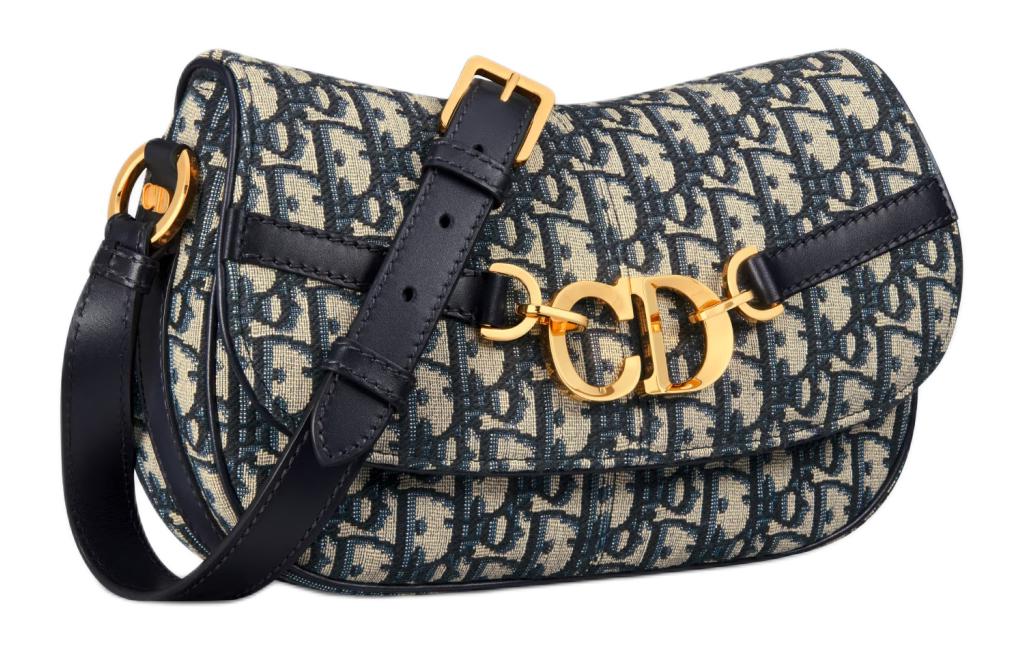 DIOR Oblique Printed Fabric Shoulder Bag, Crossbody Bag Trumpets Women's Blue