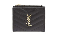 SAINT LAURENT CASSANDRE Quilting Grain Embossed Leather Card Holder, Wallet Women's Black