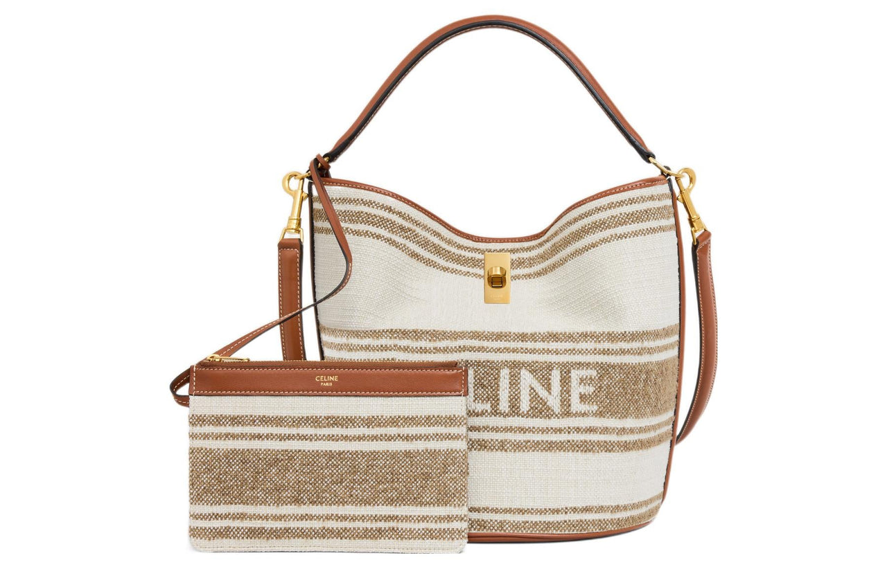 CELINE 16 Fabric Cow Leather Patchwork Shoulder Bag Crossbody Bag Handbag Regular Women's Brown/Beige