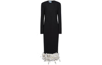 PRADA Floral-appliqué Wool Midi Dress