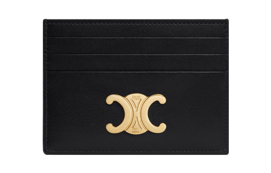 CELINE Triomphe Shiny Calfskin Card Holder Regular Women's Black
