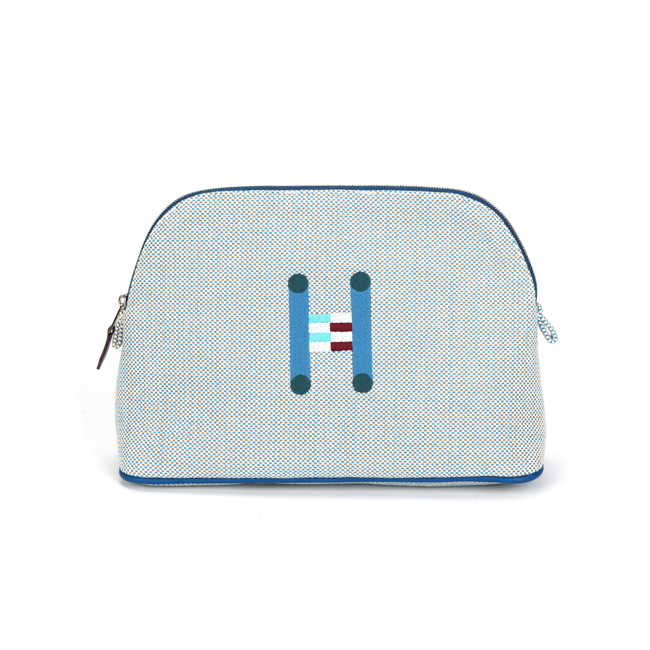 HERMES Bolide Cotton Bowling Bag Storage Bag Medium Size Women's Teal & Pebble Gray
