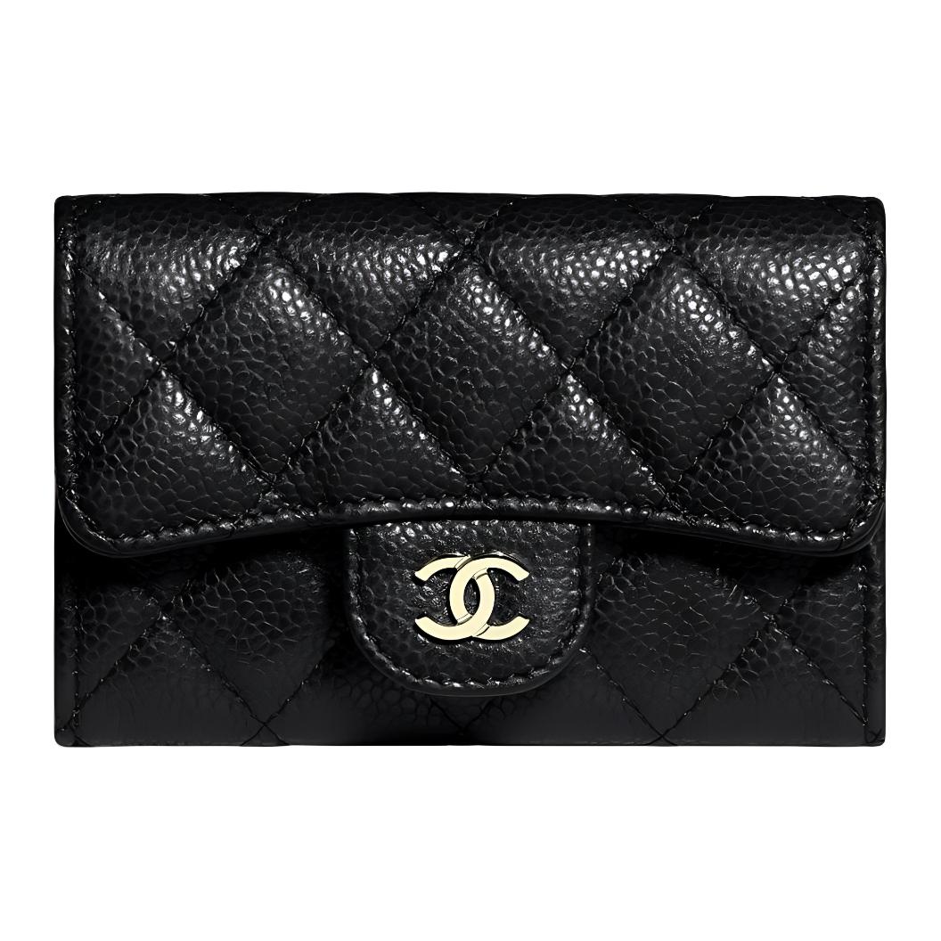 CHANEL Grain Cow Leather Wallet Women's Black