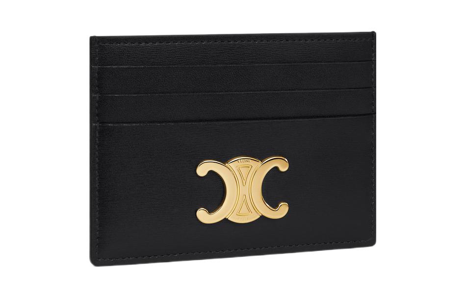 CELINE Triomphe Shiny Calfskin Card Holder Regular Women's Black