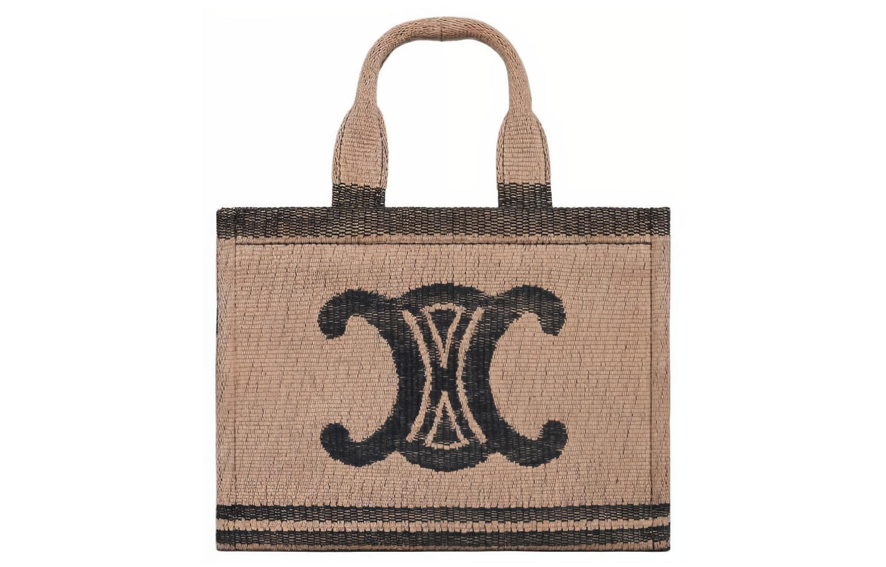 CELINE Cow Leather Tote Bag Shopping Bag Handbag Shoulder Bag Small Size Women's Beige Black