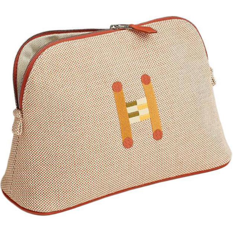 HERMES Bolide Canvas Storage Bag Women's Orange