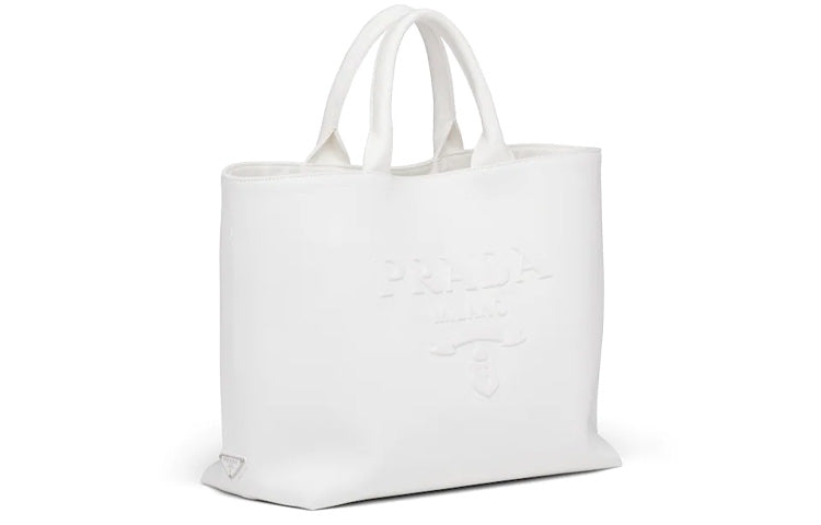 PRADA Fabric Tote Bag Shopping Bag Crossbody Handbag Women's White