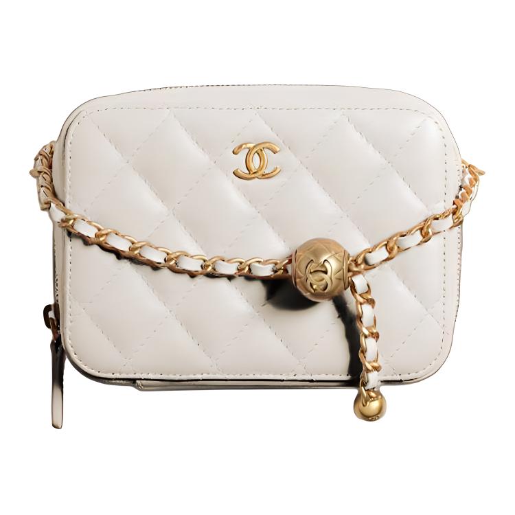 CHANEL Sheepskin Square Box Camera Bag Rare Customer Shoulder Bag Women's White